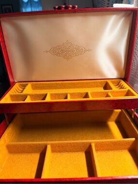 Mele & Co Velvet Jewelry Organizer Box in Red and Yellow - Luxury Home Storage